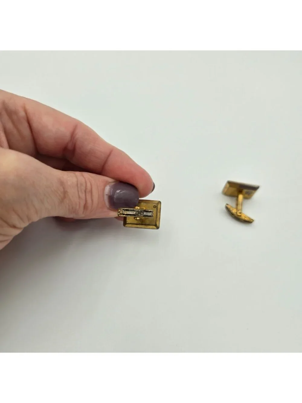 Vintage Gold-Tone Square Cufflinks With Intricate Engraved Design